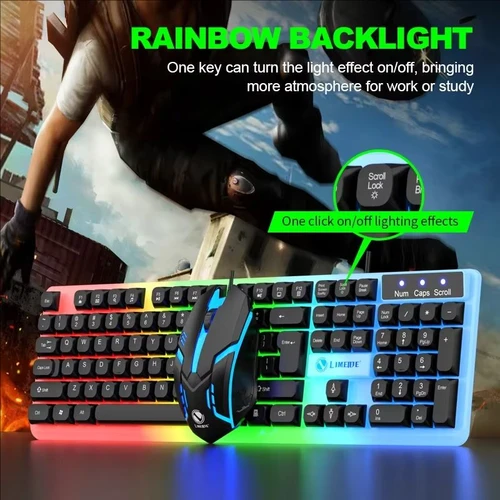 Imagen 2 del producto GTX350 Teclado para juegos Combos de ratón Computadora portátil Retroiluminación Gamer Kit LED Teclado USB con cable GTX350 Set-Negro