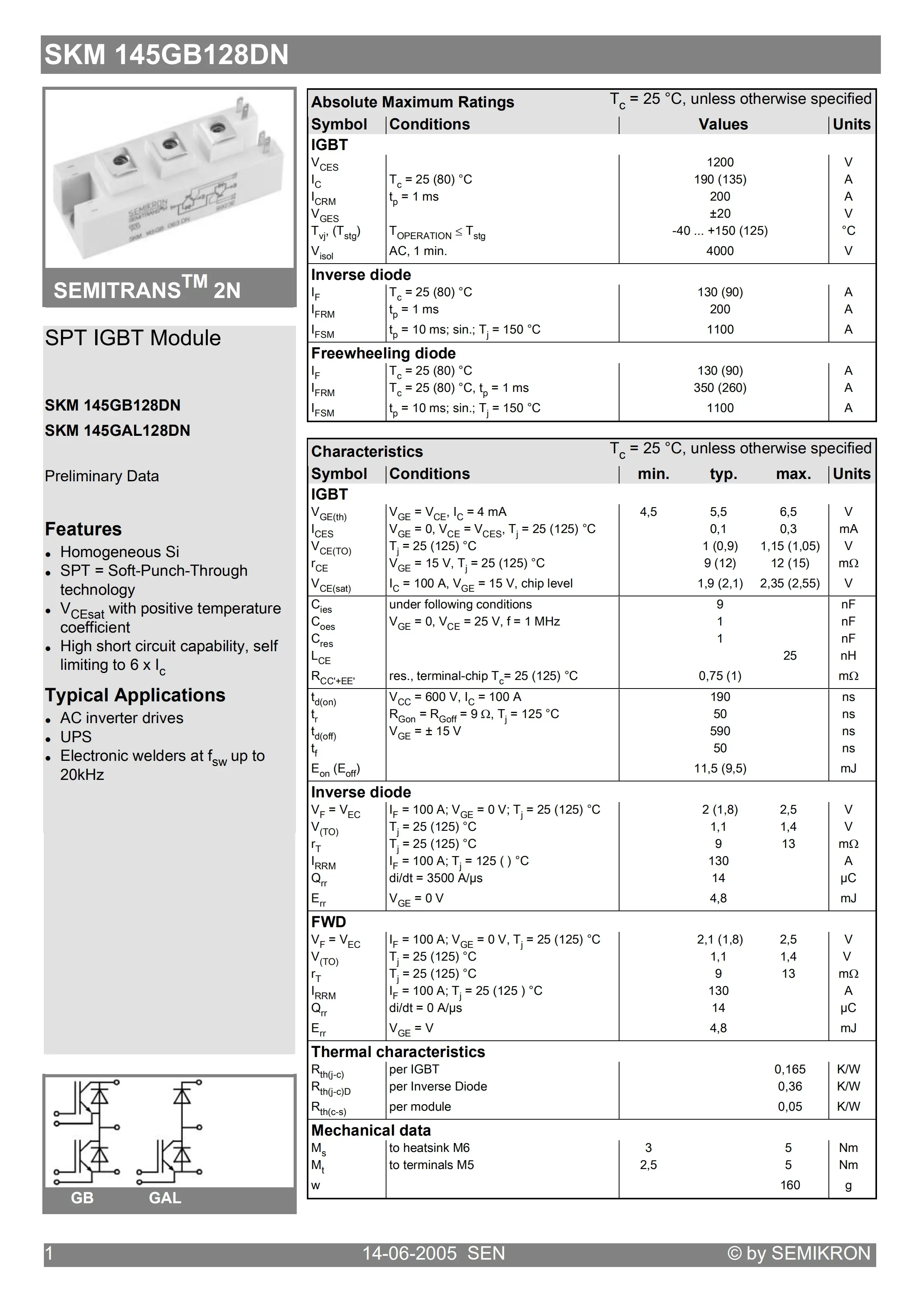 SKM145GB128DNR MODULO ORIGINALE SPEDIZIONE GRATUITA