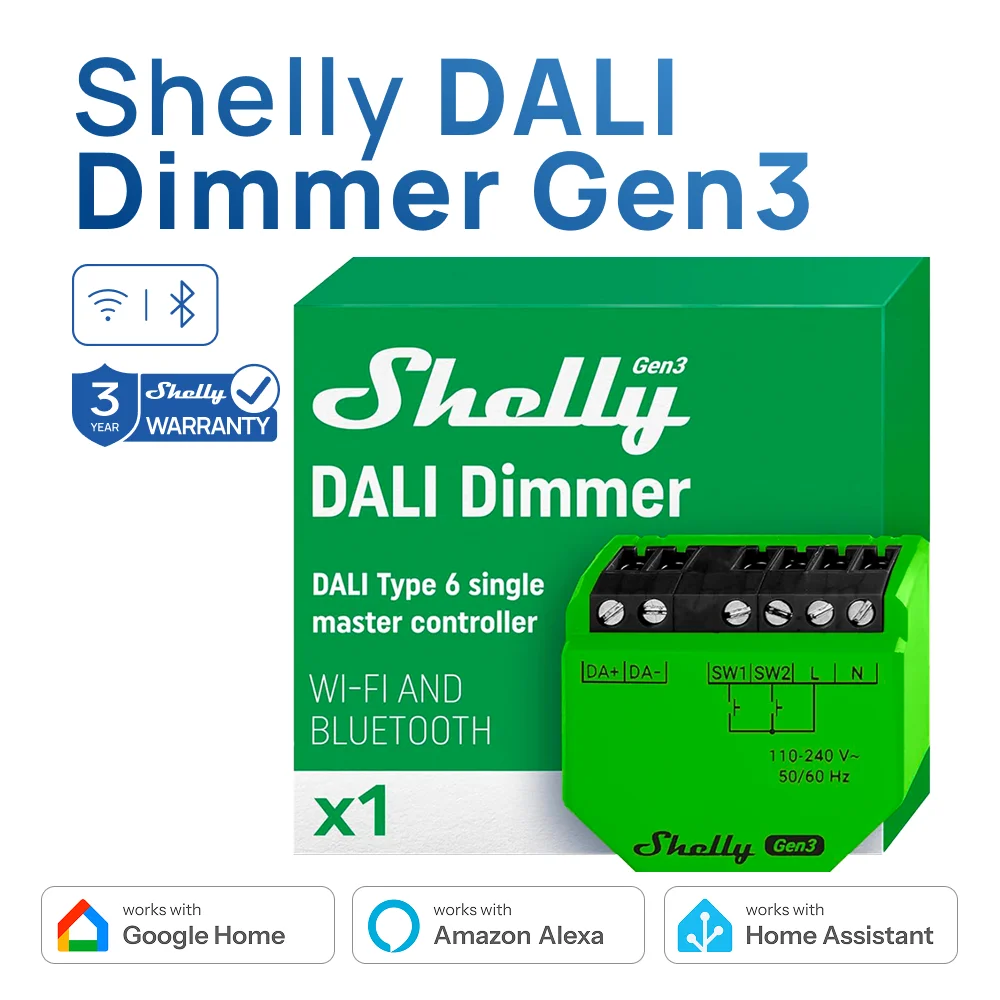 Shelly DALI 조광기 3 세대 와이파이 블루투스 연결, 유연한 밝기 조정용 스마트 홈 지지대 LED 제어 기어 Shelly DALI 조광기 3 세대 와이파이 블루투스 연결, 유연한 밝기 조정용 스마트 홈 지지대 LED 제어 기어