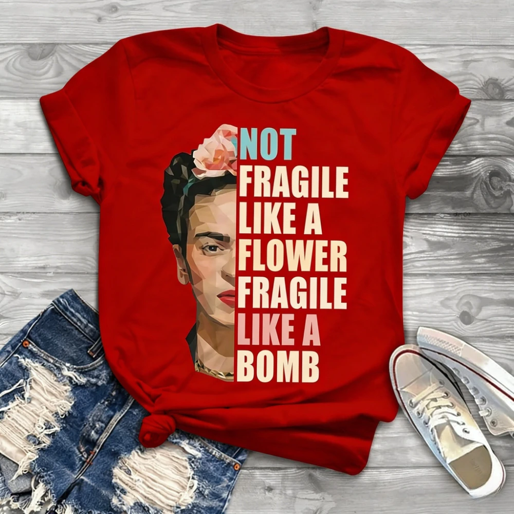Not Fragile Like A Flower Fragile Like A Bomb Funny Vintage T-Shirt Frida Khalo Shirt Feminist TShirt Women Rights Streetwear view 5