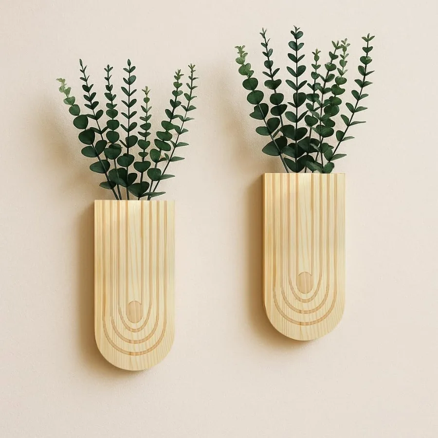 

2 Pack Boho Wood Wall Planter with Faux Eucalyptus Plants Modern Farmhouse Wall Art Dr for Living Room Bedroom Entryway Hanging