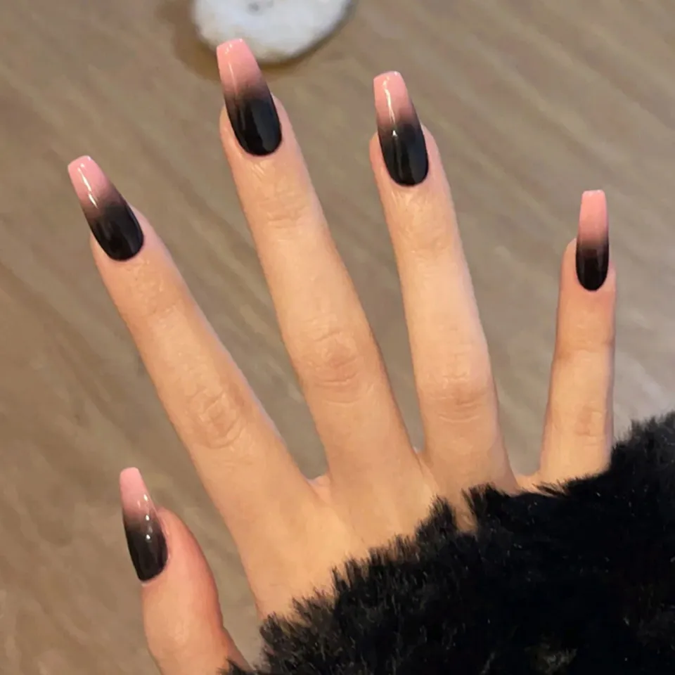 24 uñas postizas negras brillantes, punta stiletto larga, color sólido, removibles, decorativas 6