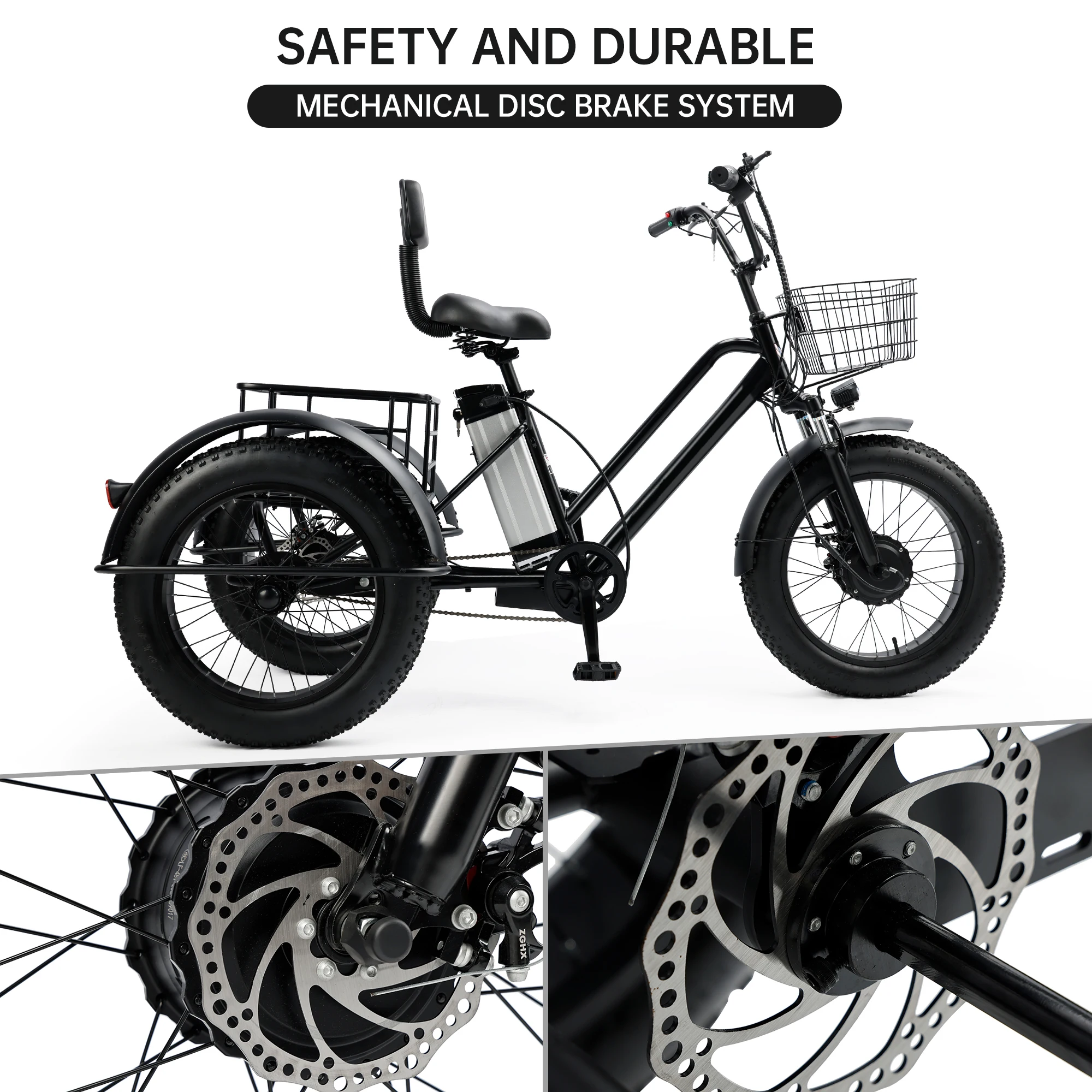 

Areyourshop Electric Tricycle with Seat, 500W 48V 13A Electric Snow Bike, 3 Wheel Fat Tire E-bike Tricycle for Farmers Market
