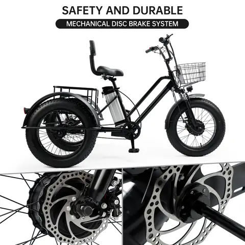 Areyourshop Electric Tricycle with Seat, 500W 48V 13A Electric Snow Bike, 3 Wheel Fat Tire E-bike Tricycle for Farmers Market