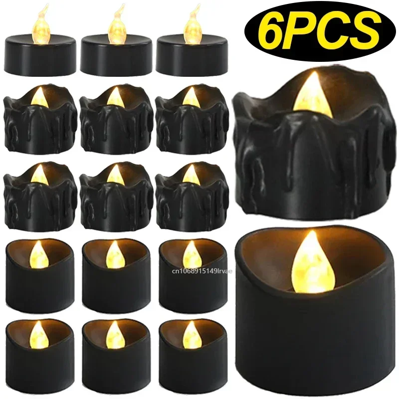 Black LED Candle Lamp Battery Operated Tea Light Flameless Fake Electronic Candle Halloween Party Decor Flashing Candle Lamp