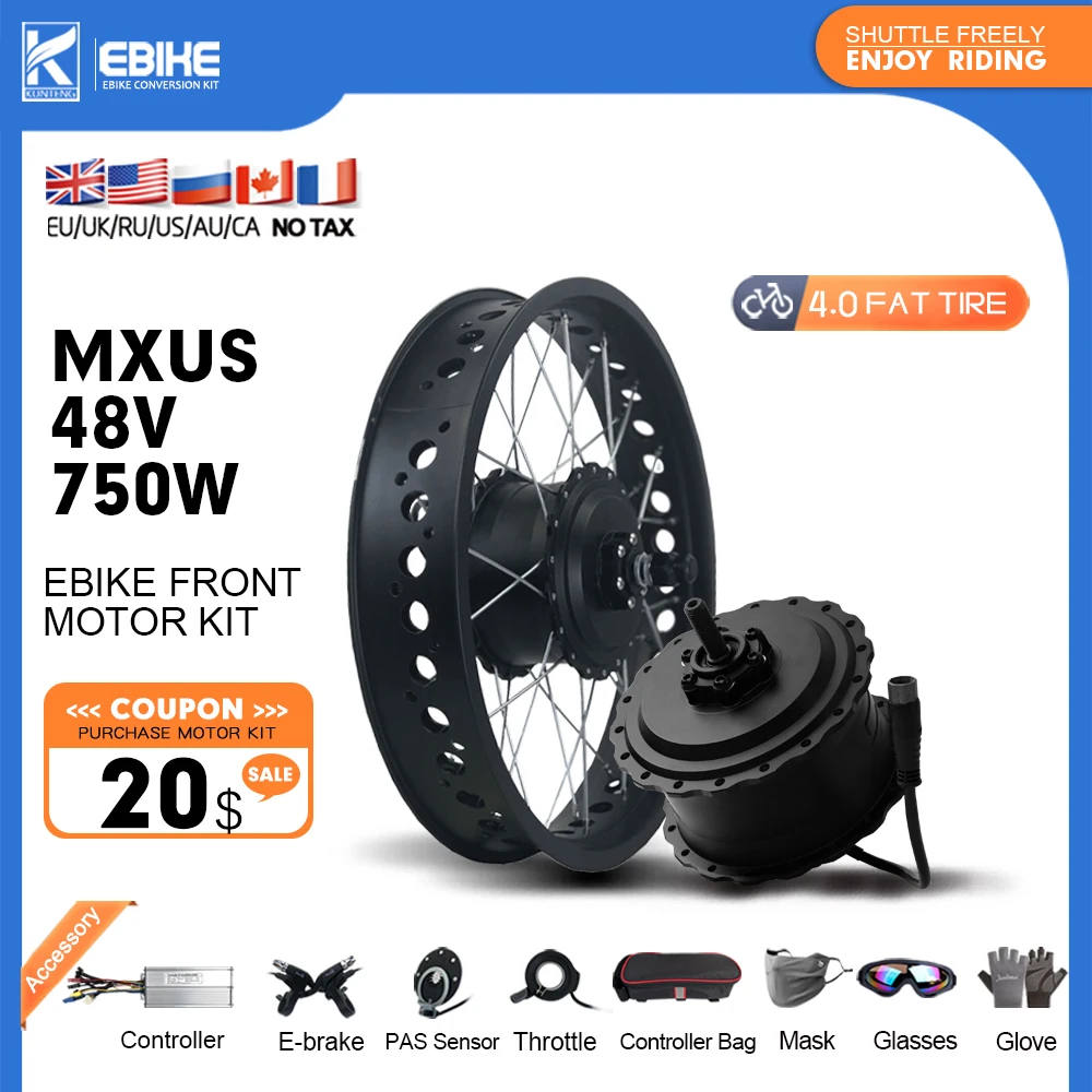 MXUS Fat E-bike Conversion Kit 48V 750W Front Brushless hub Motor Bike Wheel for 20/24/26inch Snowbike Super-wide Wheelset