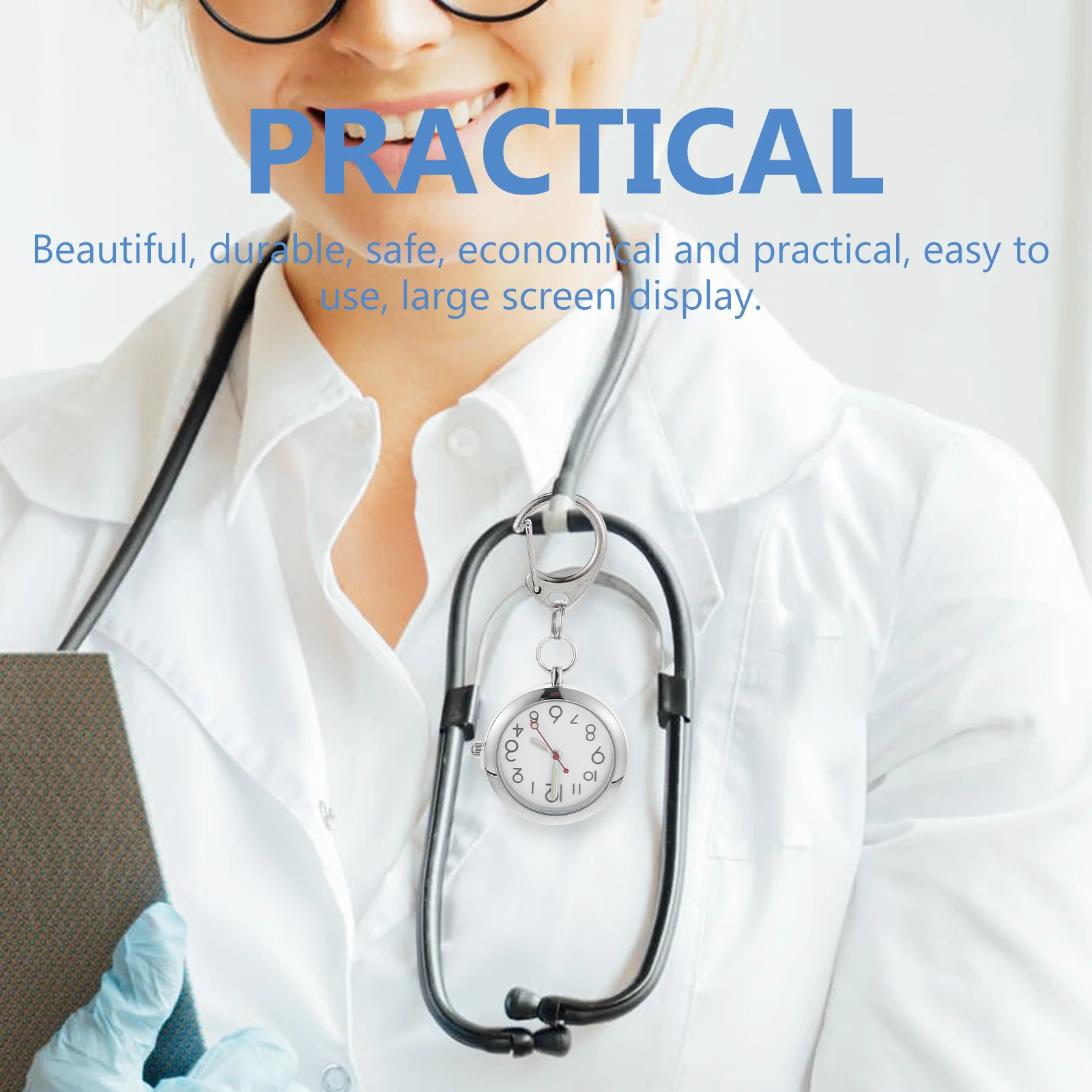 Jam Saku Night Glow dengan Jarum Bercahaya, Bahan Stainless Steel, Desain Gesper Klip untuk Perawat, Dokter, dan Wanita, Dekoratif untuk Dada