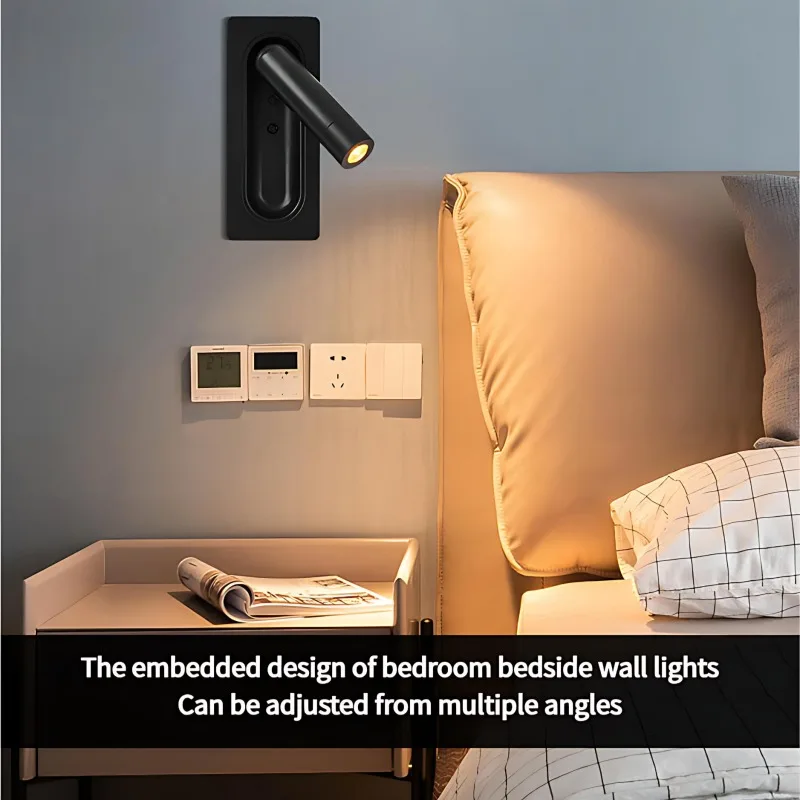 Modern Aluminum LED Recessed Rotatable Wall Lamp for Bedroom Bedside Reading Light Adjustable Directional wall Mounted Lighting