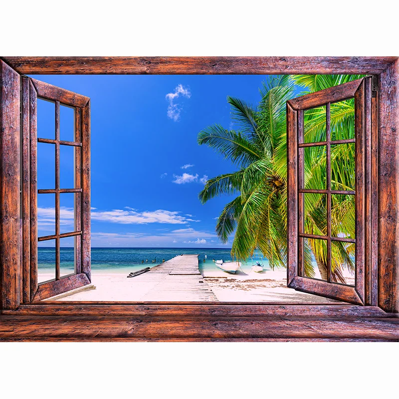 Beach Holiday Sunshine Summer Digital Photography Backdrops Prop Tropical Landscape Outside Window Photo Studio Background JK-03