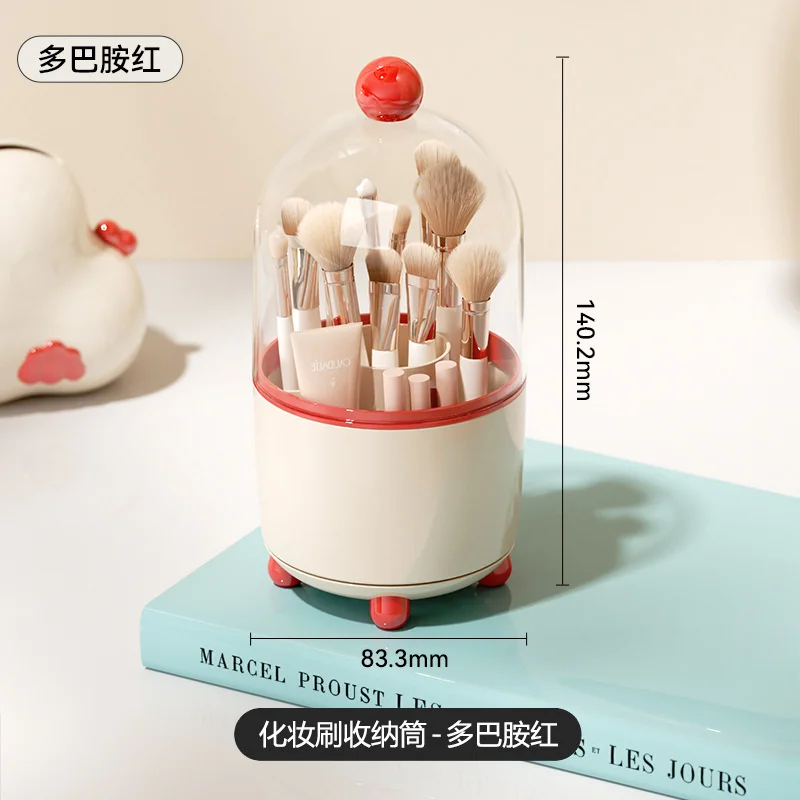 360 °   حامل فرشاة مكياج دوار مع غطاء مقاوم للغبار، منظم فرش مكياج دوار مقاوم للغبار، منظم أدوات التجميل الشفاف