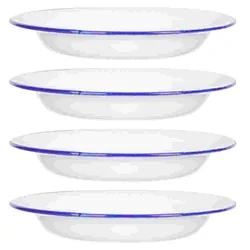 4 Pcs Enamel Plate Multi-function Dish Multifunction Sashimi Food Steamed Plates Kitchen Dishes Flat Edges White Retro Trays