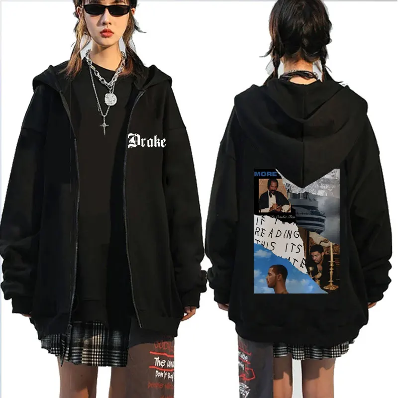 

Rapper Drake Music Album Cover Graphic Print Zip-up Hoodie Men's Fashion Hip Hop Vintage Zip Sweatshirts Coats Warm Y2K Jacket