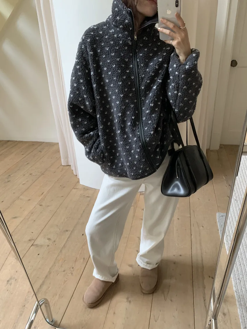 3 farben Herbst Winter 2026 Liebe Zipper Woolen Jacke frauen Casual Lose Lamm Pelz Koreanischen Stil Warme Mantel Weibliche (T2588