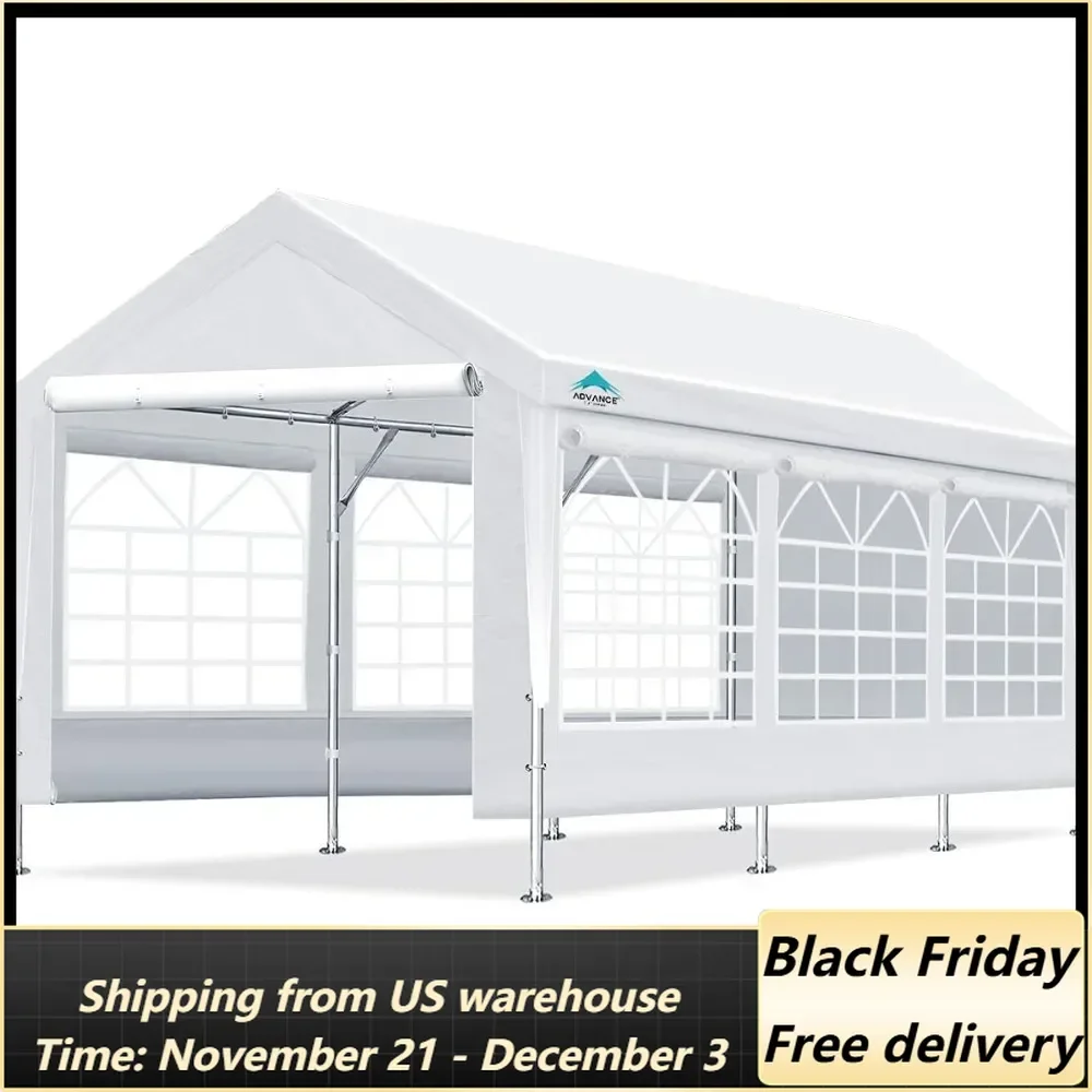 

Adjustable 10x20 ft Heavy Duty Carport Car Canopy Garage Shelter Party Wedding Boat Tent with Removable Window Sidewalls