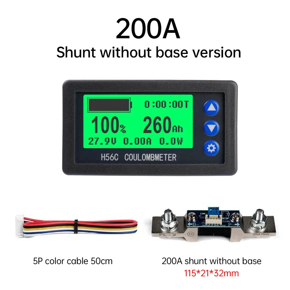 H56CR LCD Digital Coulomb Meter Voltage Current Power Meter DC 10-100V 100A 200A 300A Car Voltmeter Ammeter Wattmeter