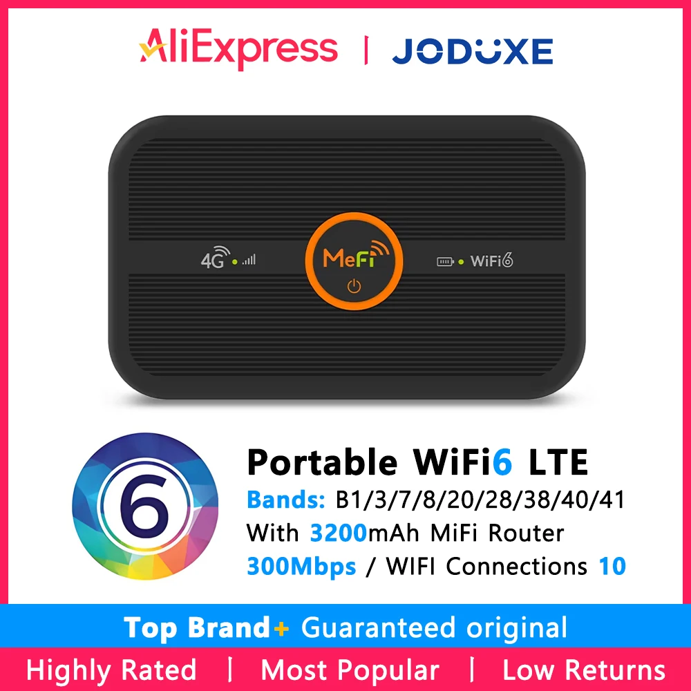 

JODUXE 4G Mobile WIFI Router 300Mbps LTE Wireless Modem 3200mAh Portable MiFi Pocket Mobile Wifi Hotspot with Sim Card Slot