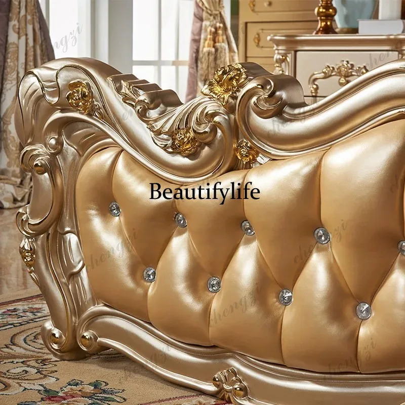 Gold European Luxury Double Bed Set Design Room Small Luxury Home Double Bed Mattress Wooden Adults Muebles - view 3