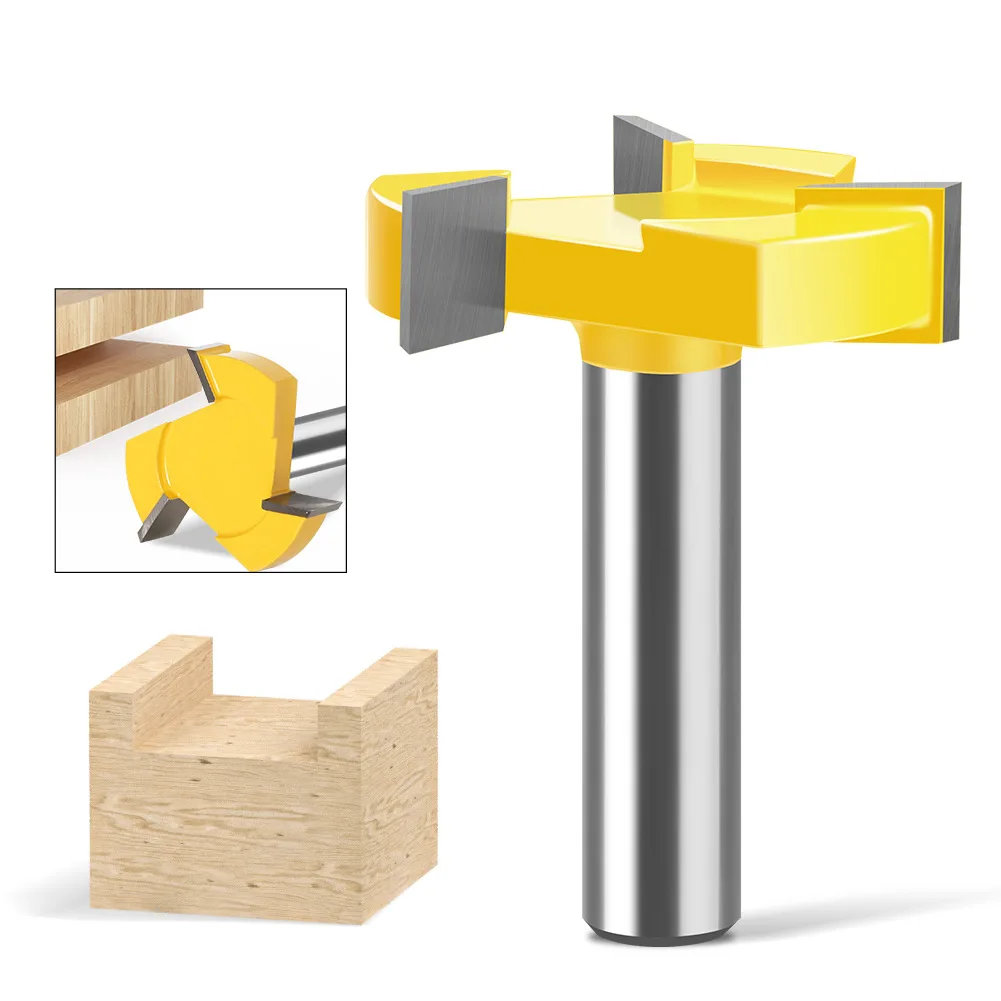 1개 12mm 1/2인치 샹크 삼날 T-커터 솔 클리어링 라우터 비트 슬롯 커터 목공 밀링 커터 조각 커터