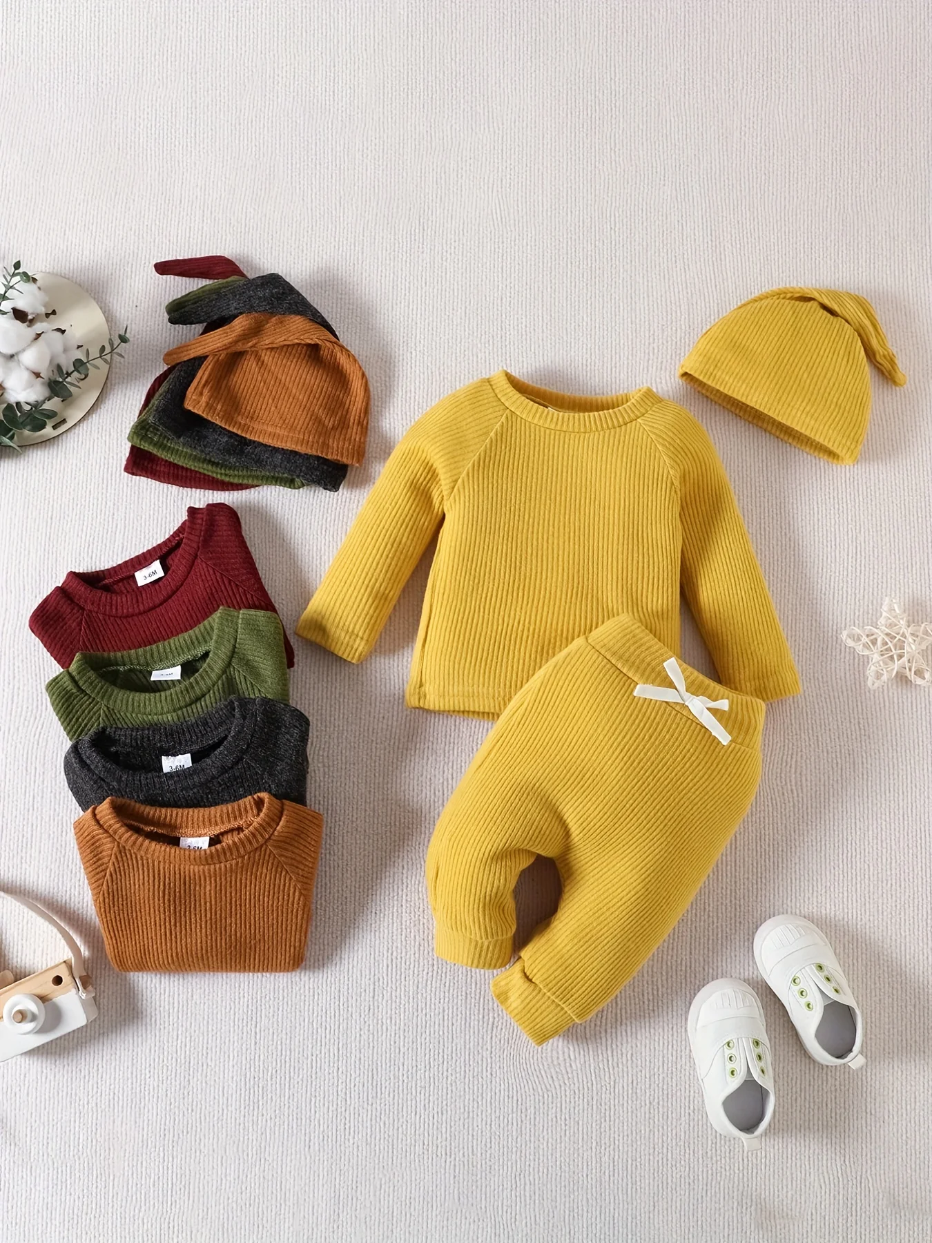 2PCS Baby Girl Wool Knitted Fabric Solid Color Long Sleeved with Knitted Pants Spring Autumn Set For Children Kids Unisex 0-24M