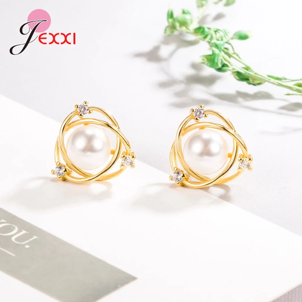 Original 925 Sterling Silver  Shine Pearl Surround Earrings For Women Lady Female Anti-Allergy