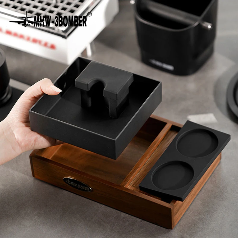 51/53/58mm Walnut wood Coffee Filter Tamper Holder Coffee Knock Box Espresso Tamper Mat Stand Cafe Tools Coffee Accessories