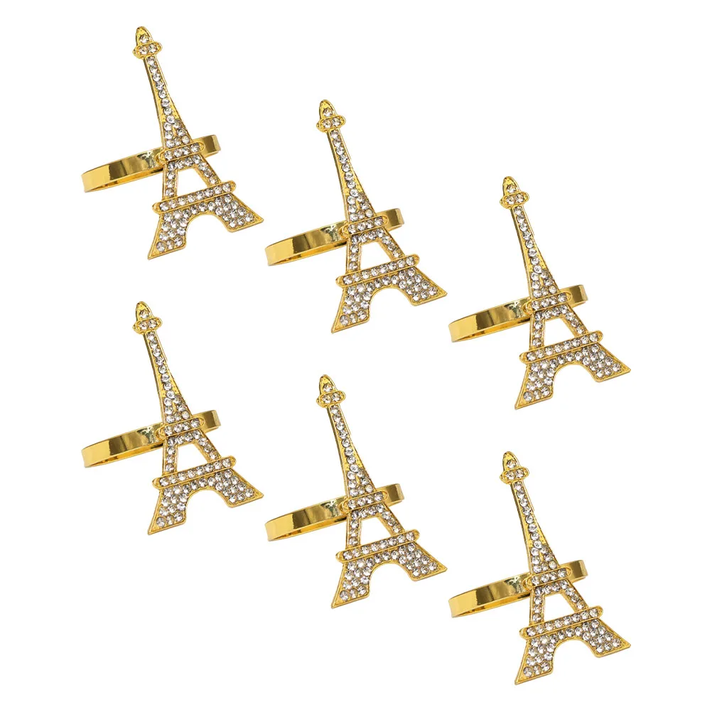 

6pcs Rhinestone Napkin Rings Buckles Diamond Serviette Supplies Wear Resistant Reusable Elegant Alloy Party Banquet Decorations