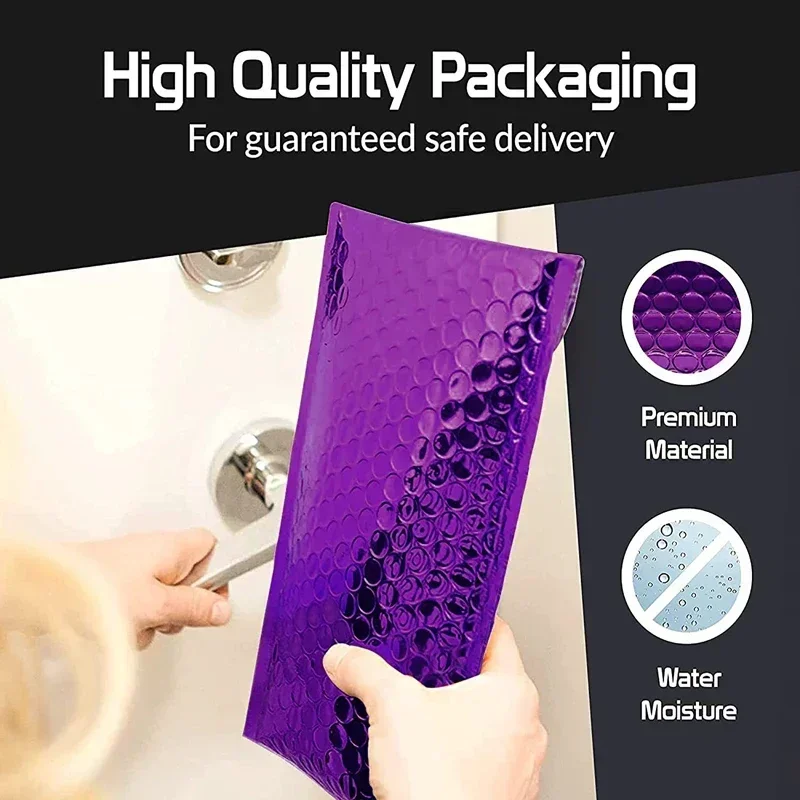 Waterproof Self Bag Packaging 100pcs Bubble Padded Mailers Bags Envelopes Courier Purple Seal Shipping