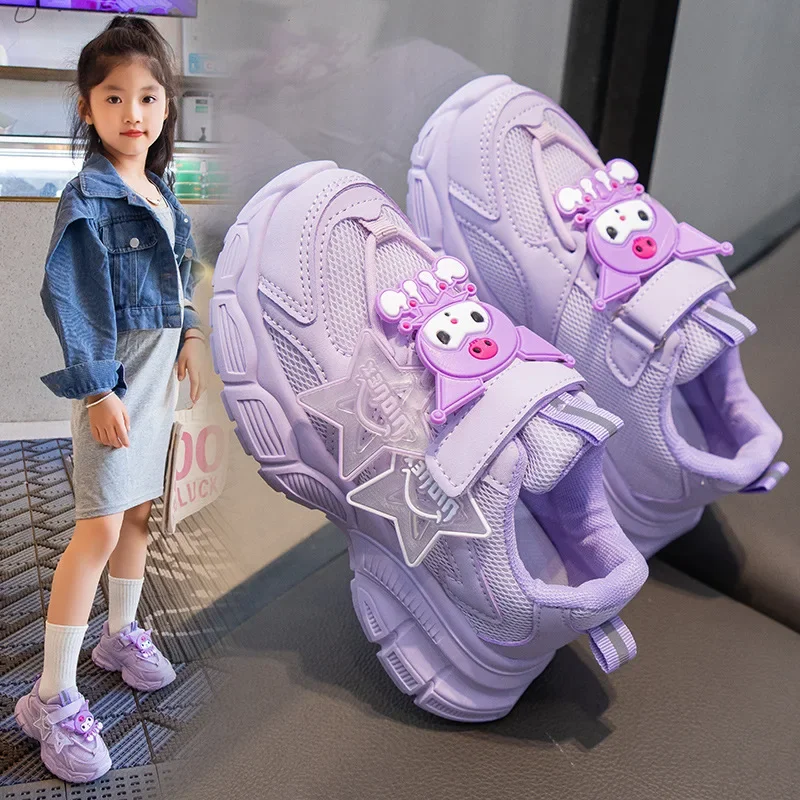 

Sanrio Kuromi cute girls breathable, lightweight, comfortable and non-slip cartoon spring and autumn sports mesh running shoes
