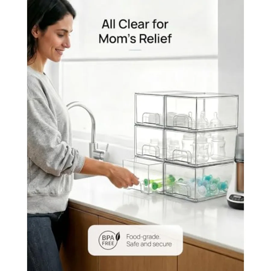 4 Pack Small Clear Stackable Storage Drawers, Acrylic Bathroom Makeup Organizer, Plastic Storage Bins for Vanity, Undersink, Ki view 5