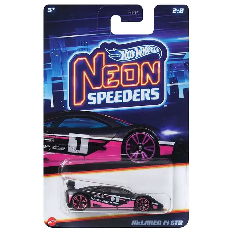 Original Hot Wheels Neon Speeders Alloy Car Models Dodge Challenger Cadillac Porsche Gt3 Corvette Toys for Boys 1:64 Vehicle GTR