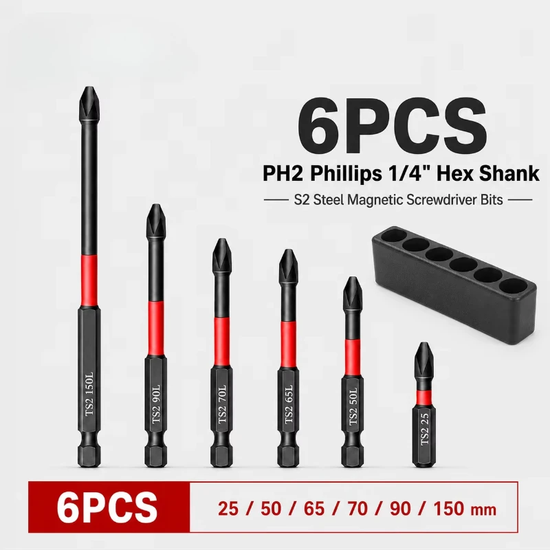 1/5/6pcs Anti Slip Bits Magnetic Impact Screwdriver Bit Set High Torque S2 Steel High Hardness Drill Bit Tools for Home Repair