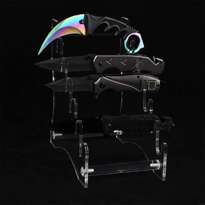 Transparent Knife Display Stand Acrylic Cutlery Block Knife Holder 6 Slots Knives Display Props for Home Kitchen Outdoor