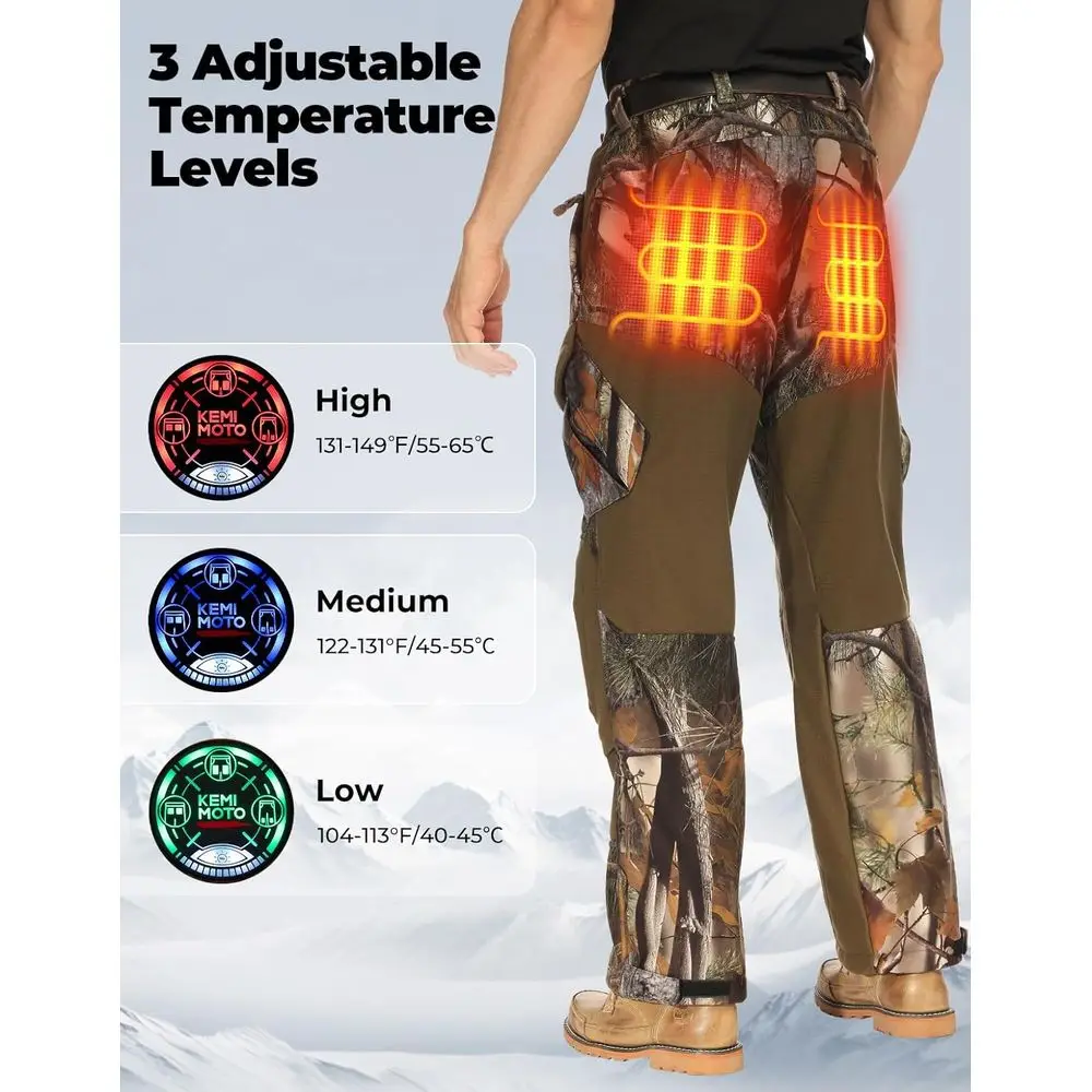 سروال صيد ساخن من KEMIMOTO للرجال، وقت تسخين 6-15 ساعة، سروال مموه شتوي مبطن للركبتين للصيد والتنزه والتخييم