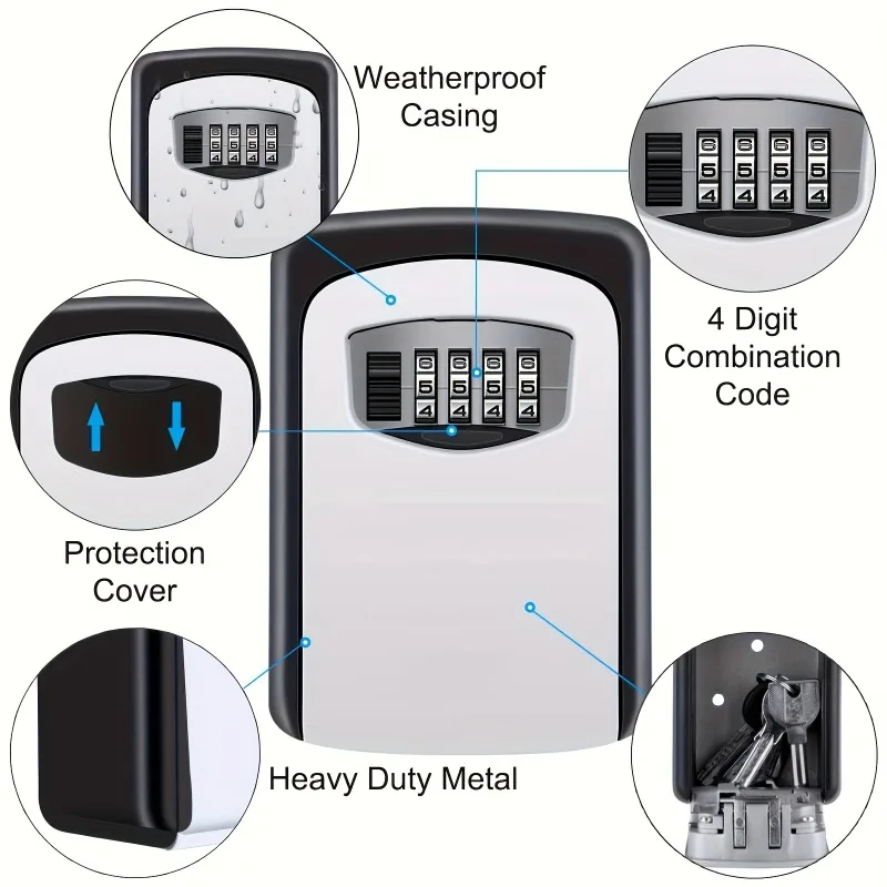 Key Lock Box 4 Digit Password ABS Security Anti-theft Durable Wall Mounted Password Key Box for Home or Office Key Safe Storage