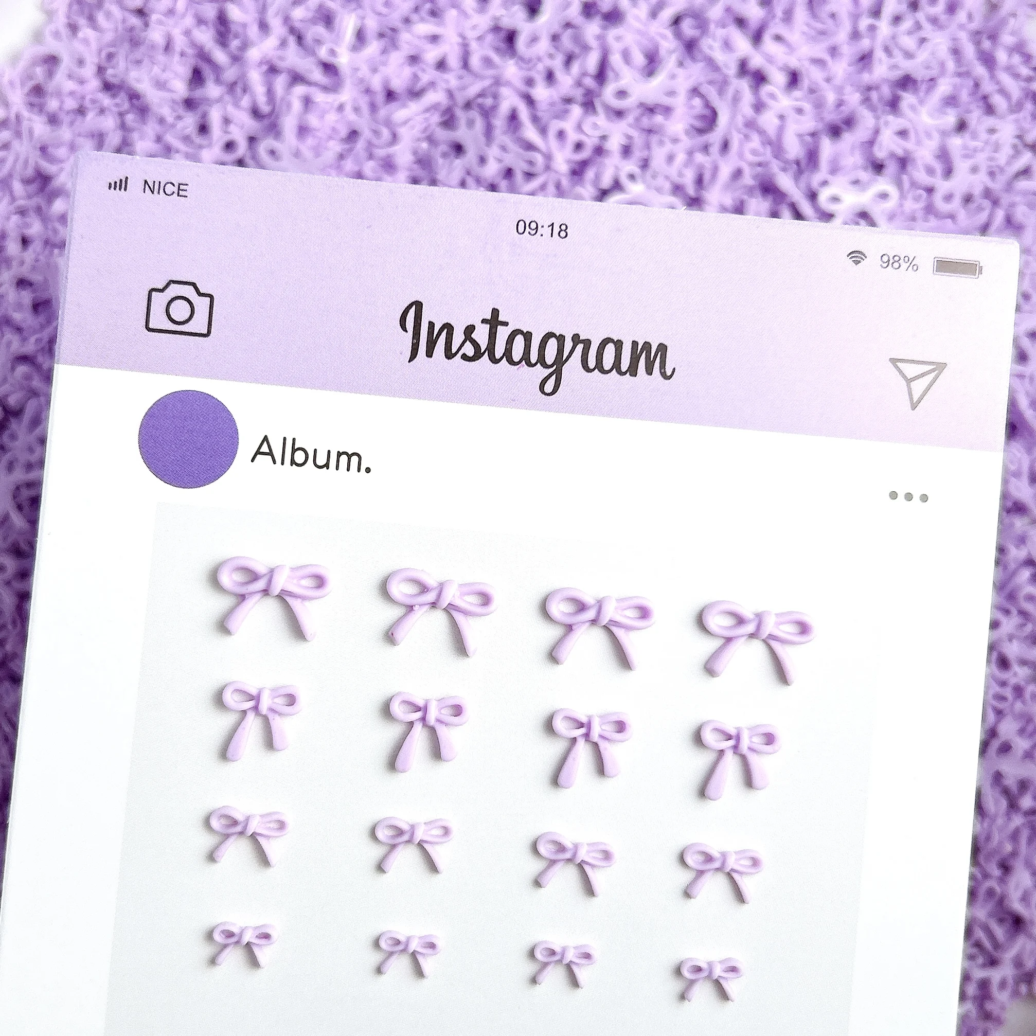 

60 шт., полые линии, банты, подвески для дизайна ногтей, 3D минималистичные чистые фиолетовые банты, украшения для ногтей из смолы для маникюрных принадлежностей «сделай сам»