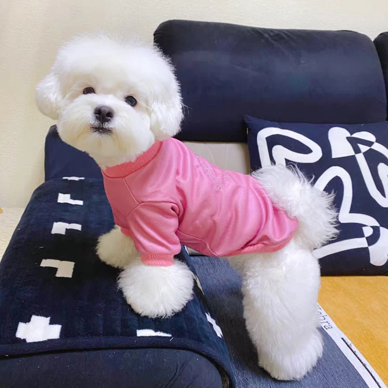 Dog Hoodies Solid Thin Pet Dog Pullover Letter Embroidery Puppy Sweatshirt Fashion Cat Dog Costume Chihuahua Bichon Yorkie Coat