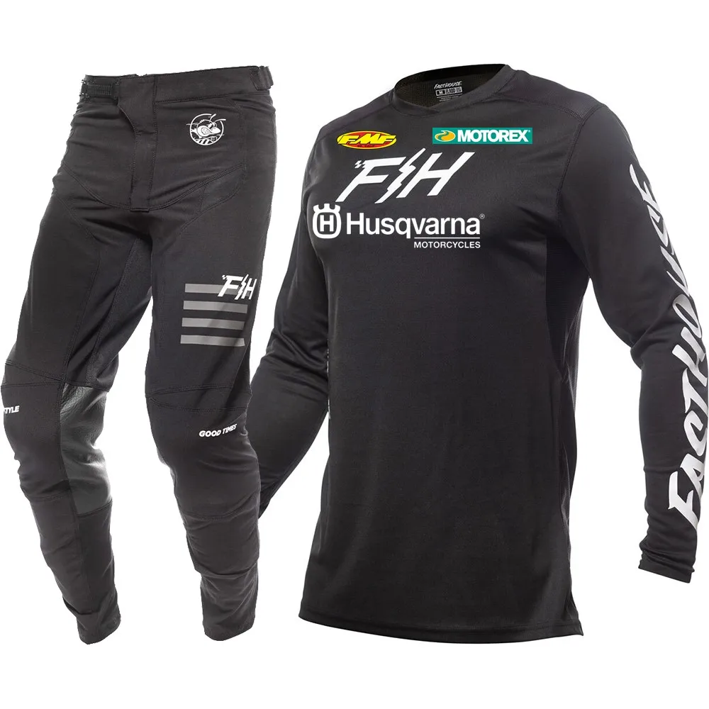 

2024 Husqvarna Dirt Bike Suit MX Motocross Gear Set Top Off Road MX Combo Black Moto Jersey And Pant