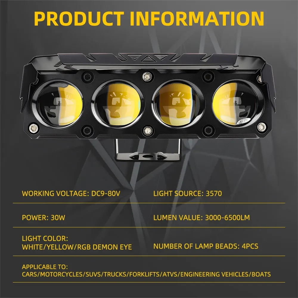 TCYATO Motorcycle LED Spotlight Dual Color Fog Lamps for Car Trucks Mini Lens Headlight Driving Light motorcycle accessoriesO