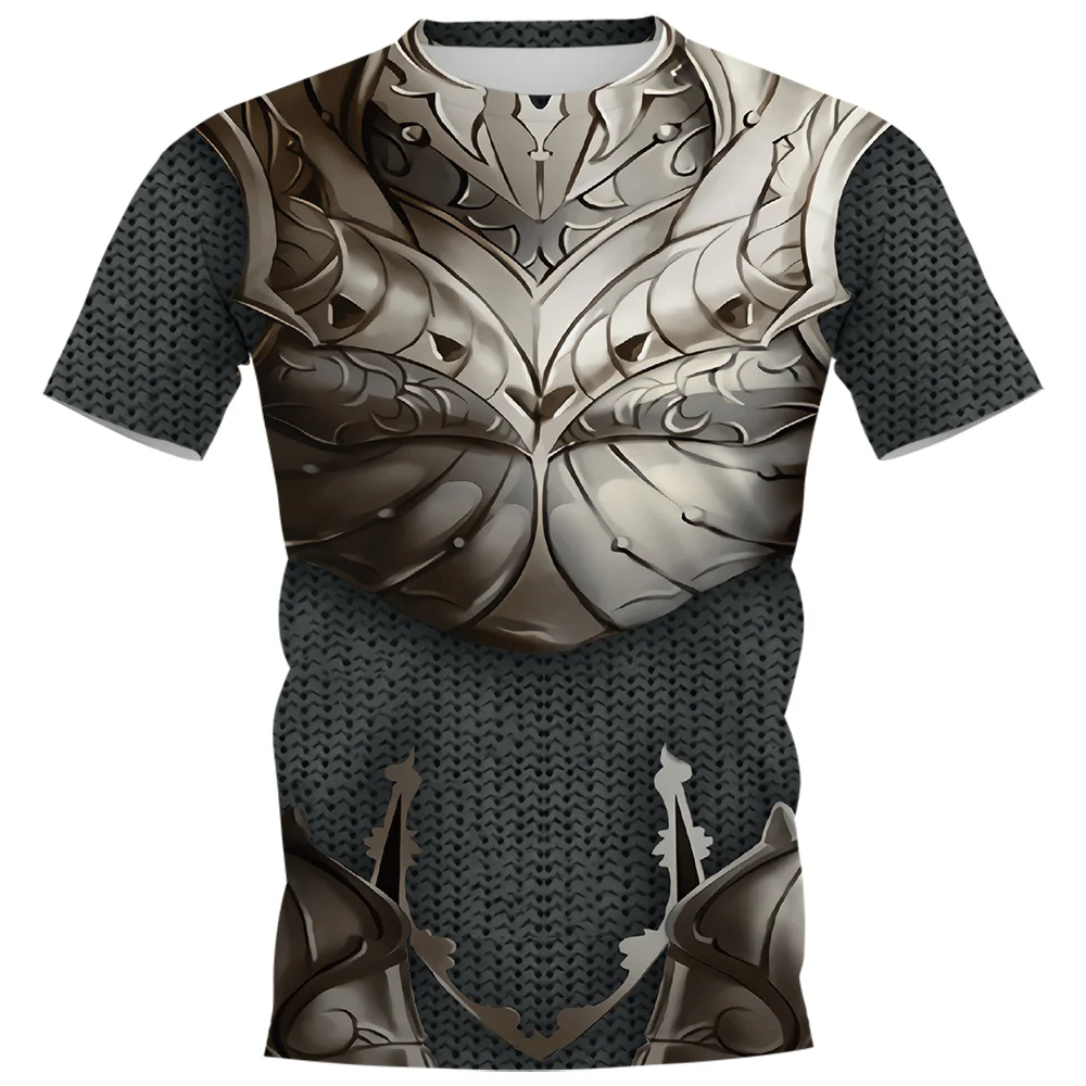 2023 Medieval Knight Armor Short Sleeve T Shirt Men\'s 3d Print Round Neck Casual Loose Men\'s Streetwear Clothes Tops