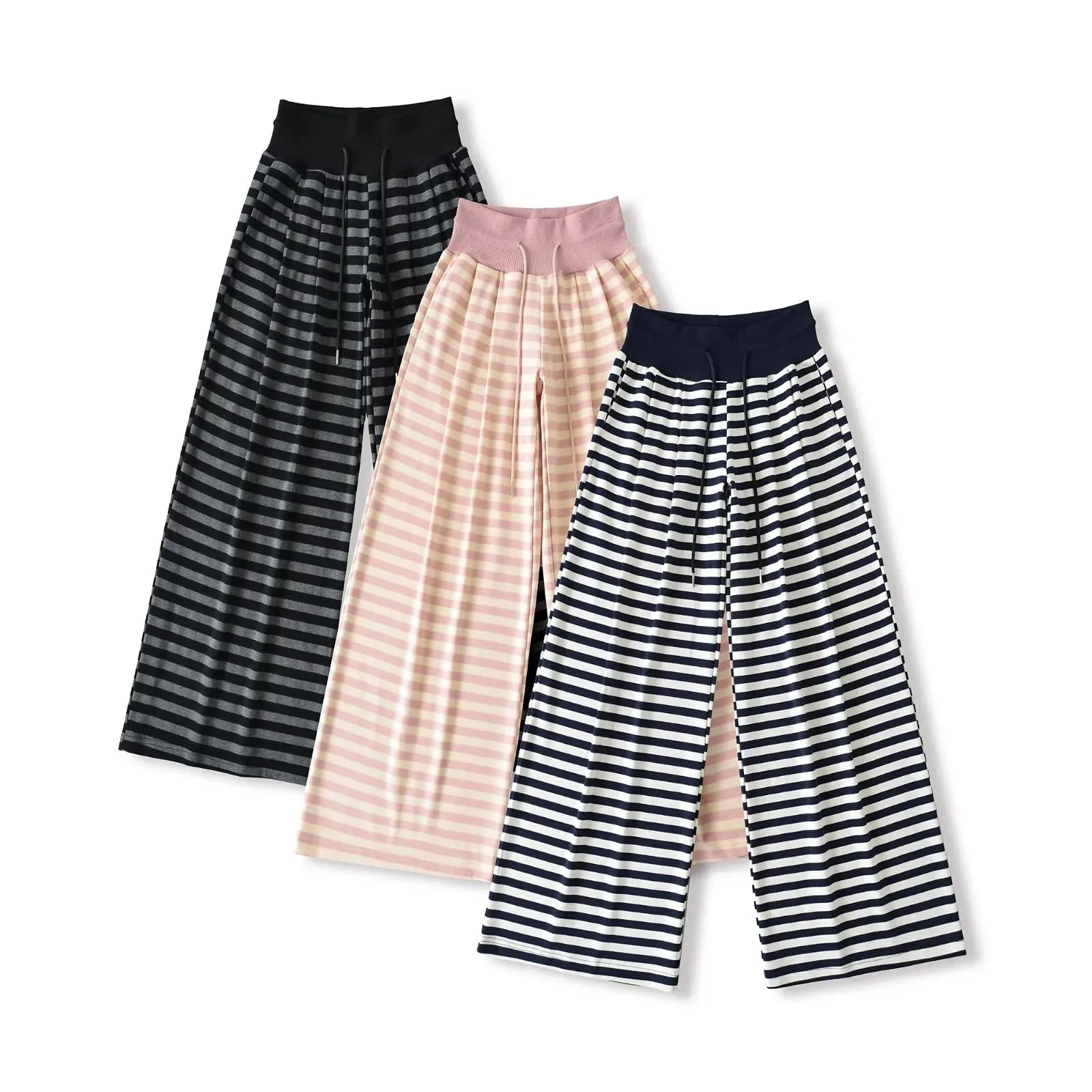 Pantaloni a righe per la casa stile pigro Pantaloni lunghi Donna Autunno Nuovo Cravatta a vita bassa con coulisse Pantaloni versatili dimagranti casual a gamba larga NVB5