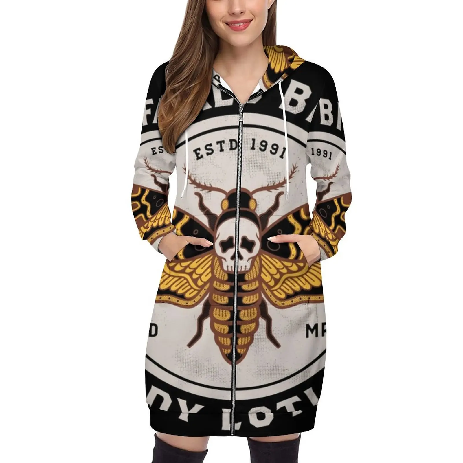 

Body Lotion-Death's Head Moth-Horror-Distressed Hip Hop Hoodies Long Sleeve Hooded Sweatshirt Harajuku