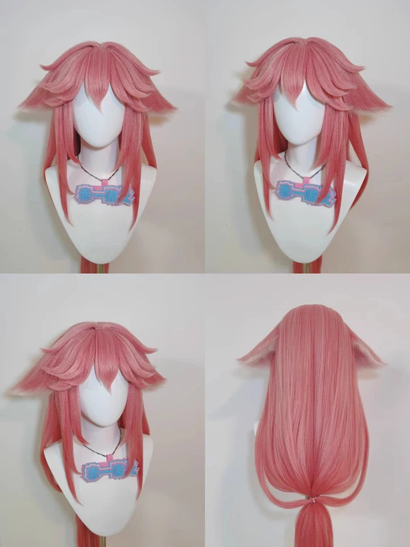 عالية الجودة ياي ميكو شعر مستعار تأثيري طويل الوردي التدرج مقاومة للحرارة الشعر الاصطناعية هالوين أنيمي لعبة الباروكات + غطاء شعر مستعار #2