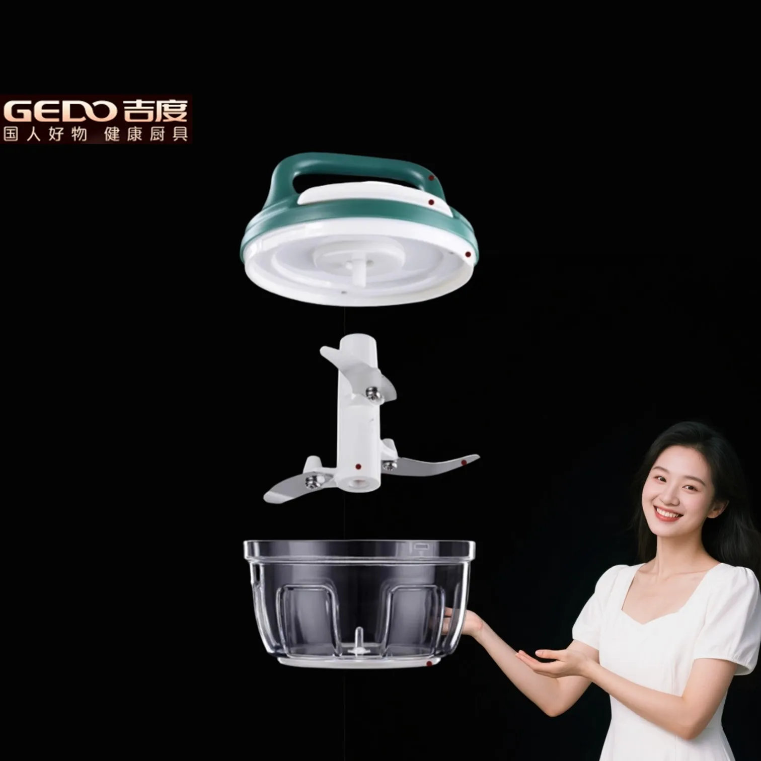 

GEDO Manual Kitchen Garlic Crusher Mechanical Rope Pull Vegetable Grinder with Ultra Sharp Blade Ginger Meat Mincer for Chef