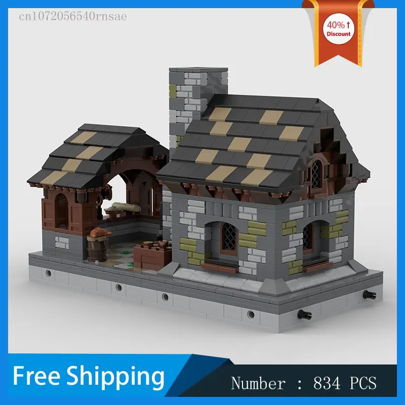 Modelo modular de cozinha medieval moc, tijolos diy, brinquedos de montagem, bloco de construção, presentes de natal, castelo, decoração, presente de aniversário