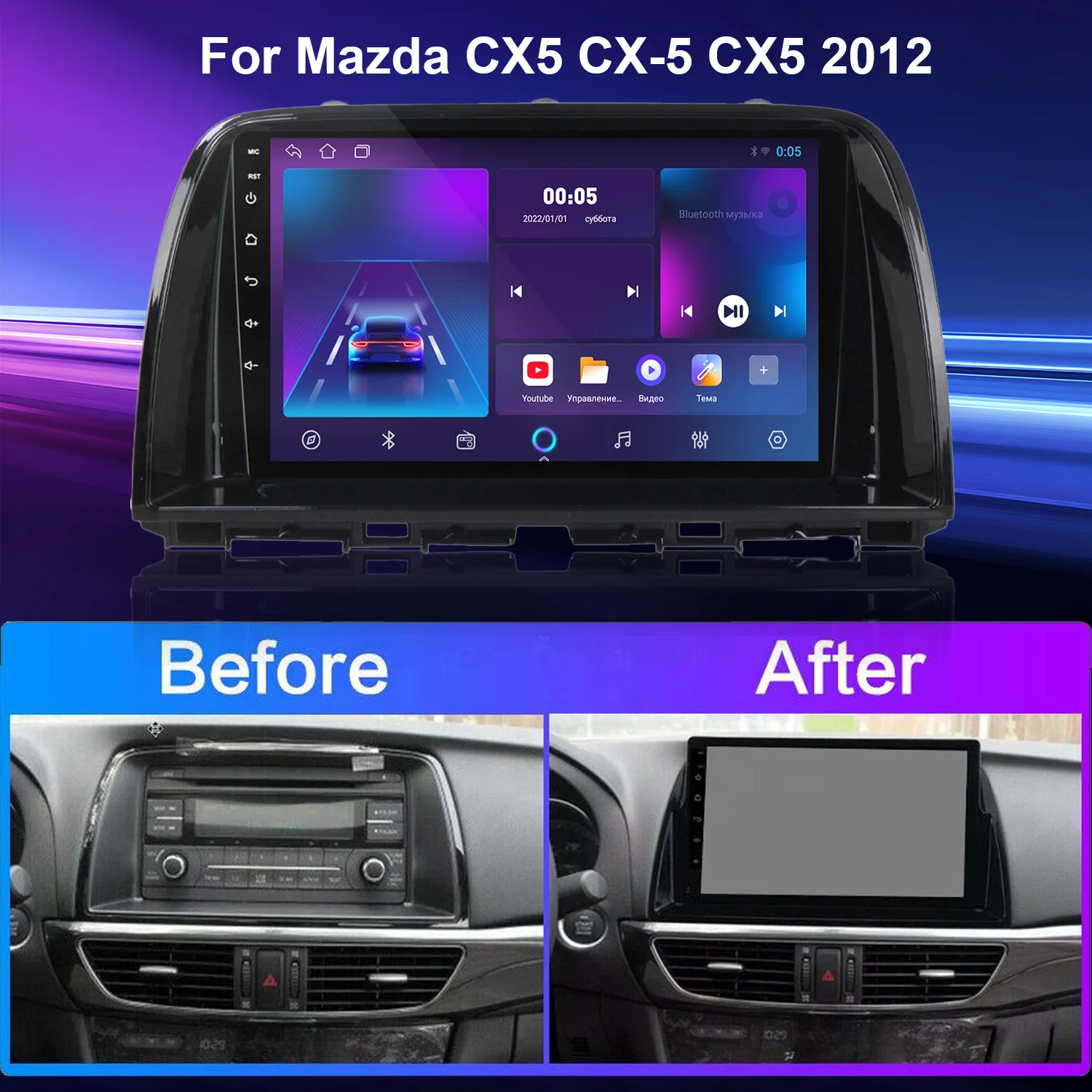 Android 14 Wireless Carplay Auto QLED Screen Car Radio Player For Mazda CX5 2012 - 2015 GPS Multimedia Wifi 4G BT Navigation - Image 2
