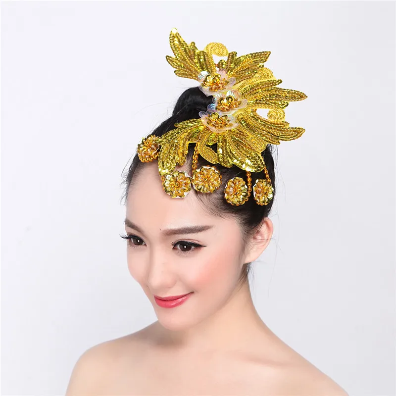 Women Dance Headdress Stage Performance Dance Head Flower Tiara Chinese Headdress Dance Performance Hair Accessories