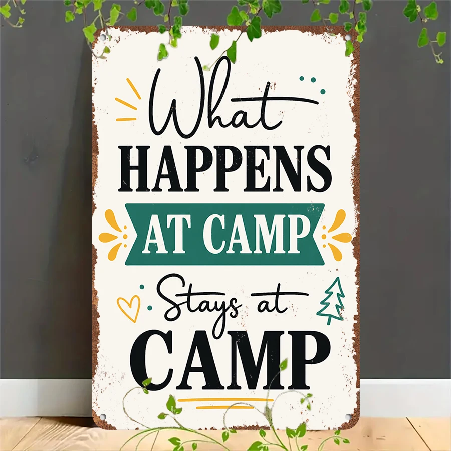 2D flat retro metal tin plate,  Vintage Camping Quote Metal Tin Sign, Suitable for home, garage, café, bar and garden decoration