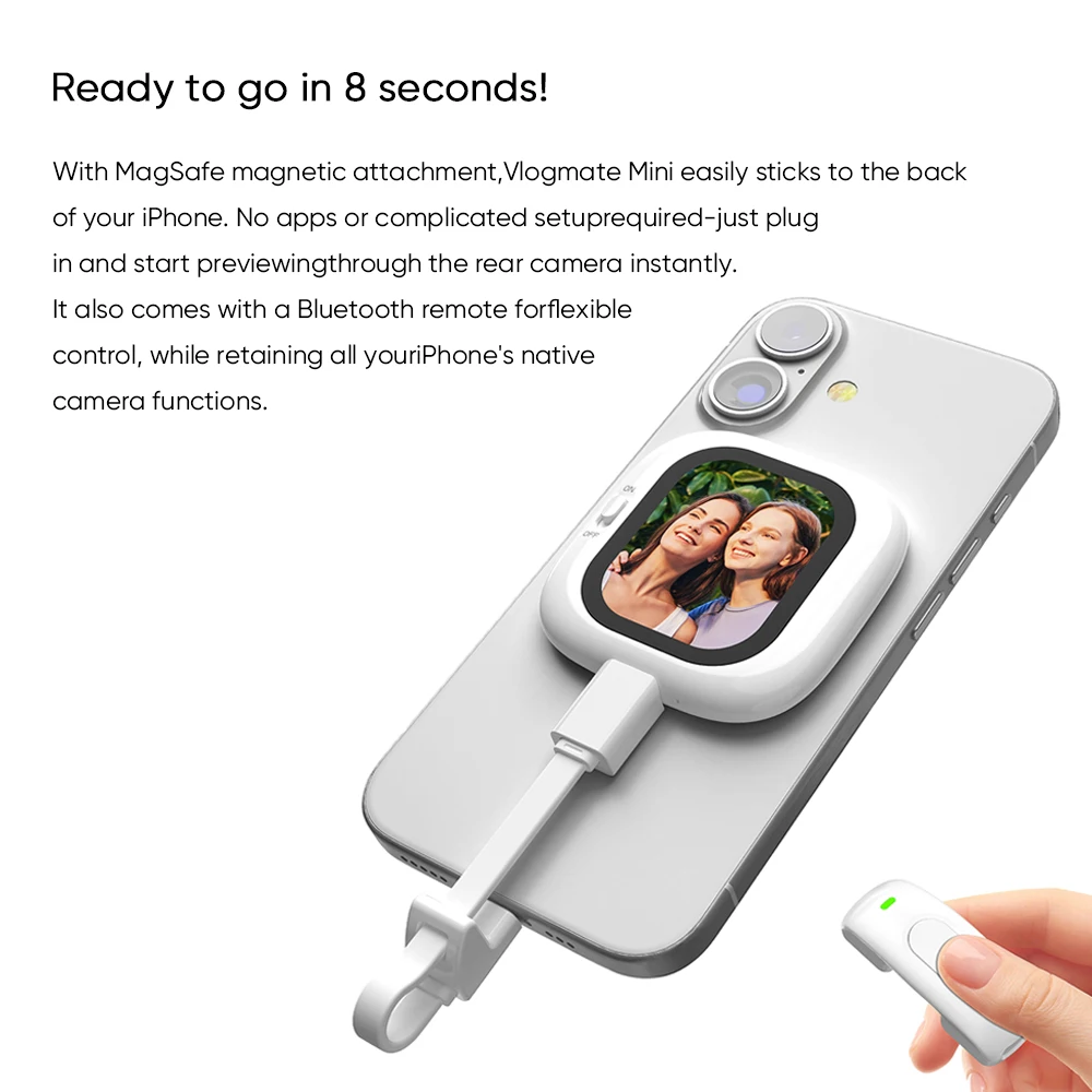 شاشة Founist Vlogmate Mini AMOLED شاشة مراقبة سيلفي مغناطيسية جهاز تحكم عن بعد 700nits لهاتف iPhone 5-12 13 14 15 16 Pro Vlog