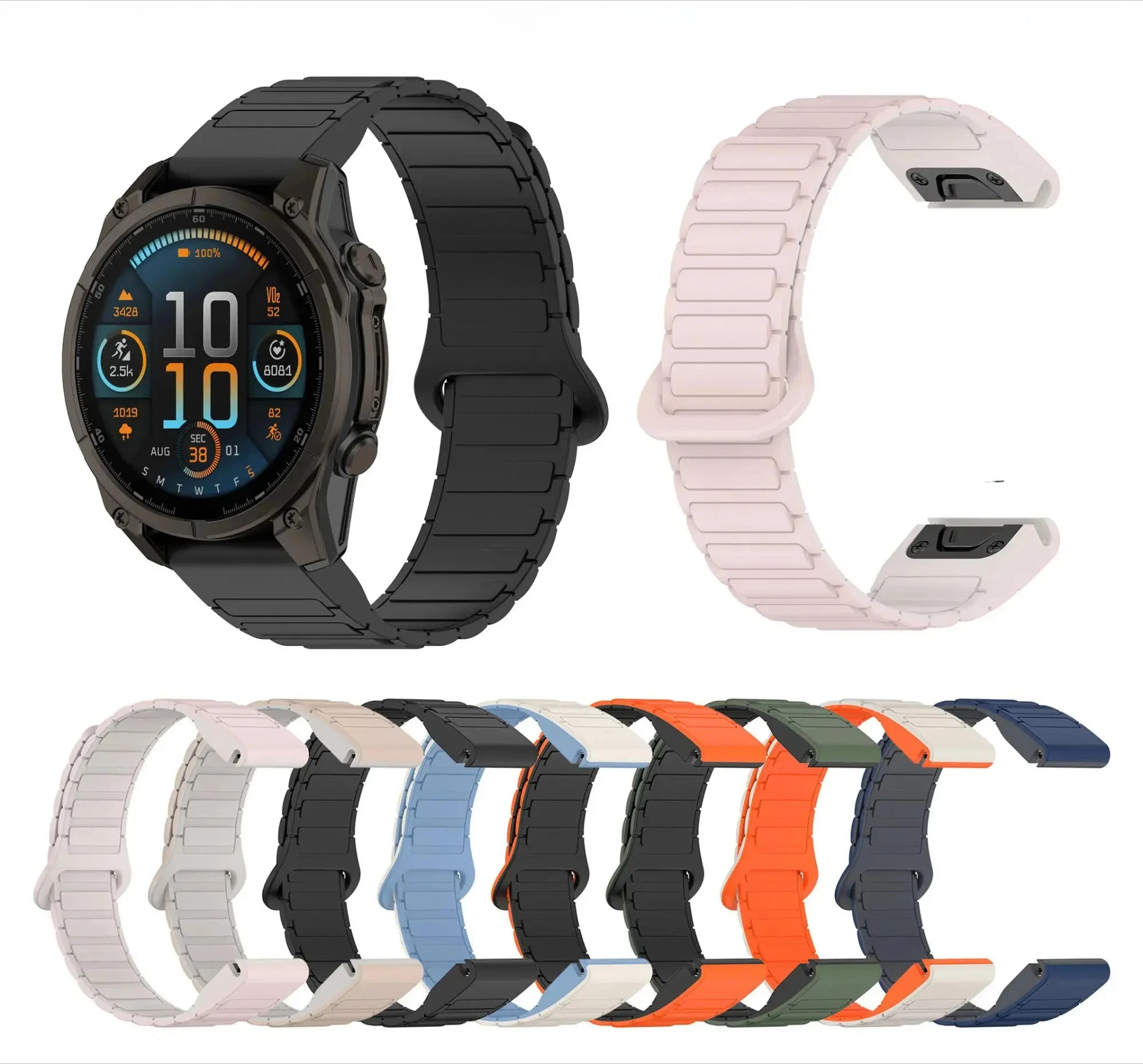 22mm QuickFit Compatible with Garmin Fenix 8 7X 7 7S Silicone Magnetic Bracelet Fenix 5X 5S Plus 3HR Strap