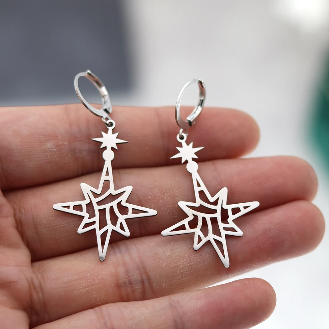 Stainless Steel Star Hexagram Hoop Earrings For Women Trendy Boho Jewelry Koream Earring